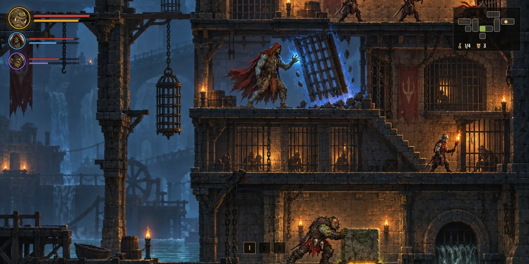 Tela de jogo na masmorra com a interface
